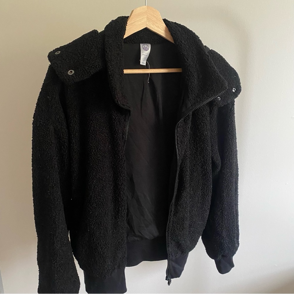 Te Verde Black Sherpa Fleece Teddy Jacket Zip Up Hoodie